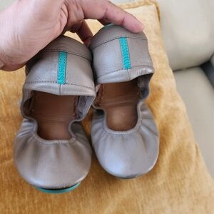 Tieks Gray Flats with Teal Accent